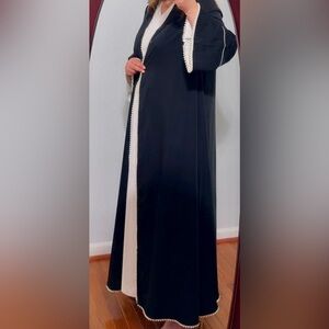 Elegant 2 piece Black Gown / Abaya with Pearl Trim